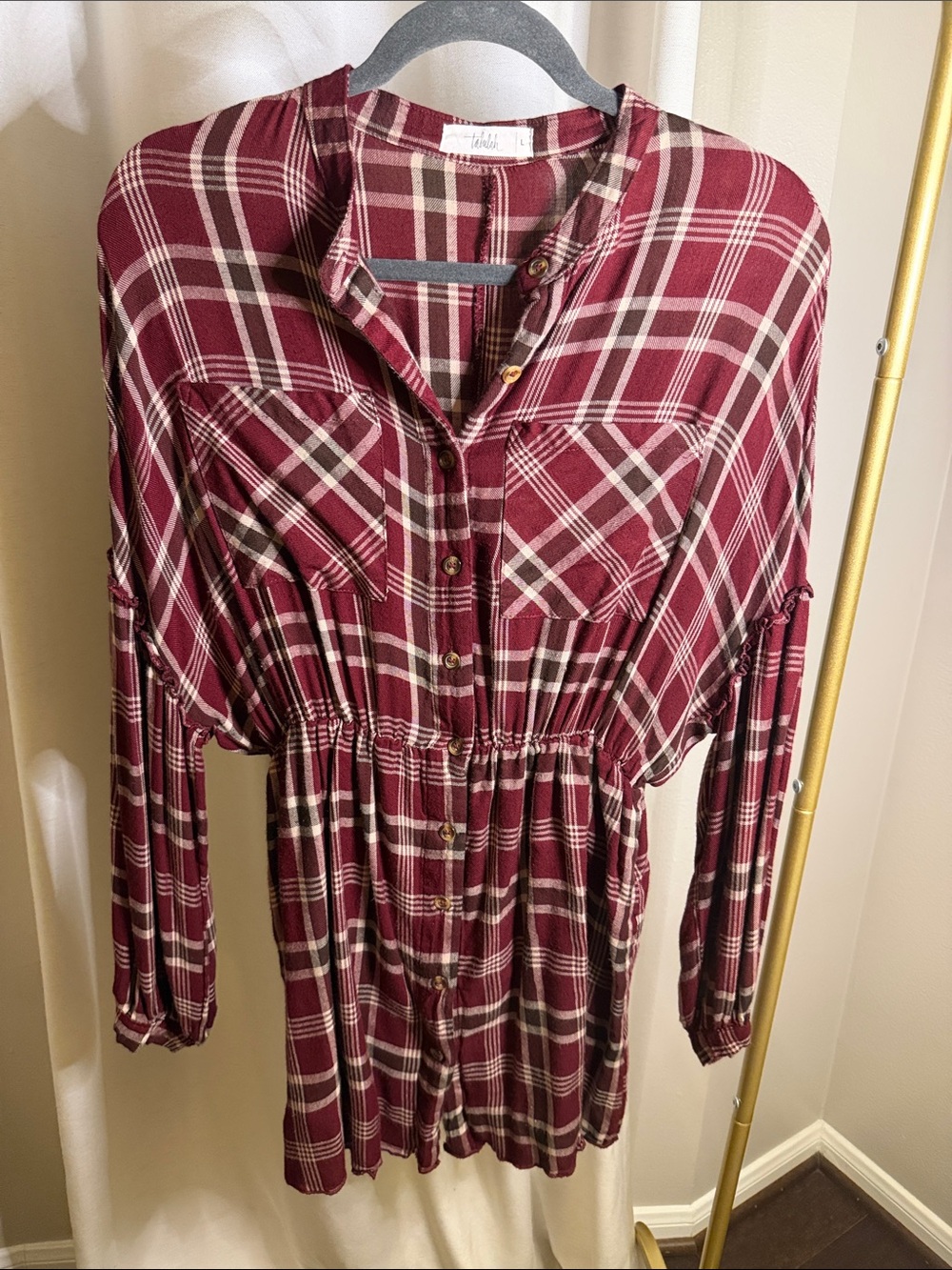 Talulah Burgundy Plaid Button-Front Shirt Dress